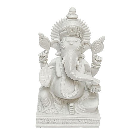 Escultura Ganesha Hindu (Branco) em po de Marmore 22cm