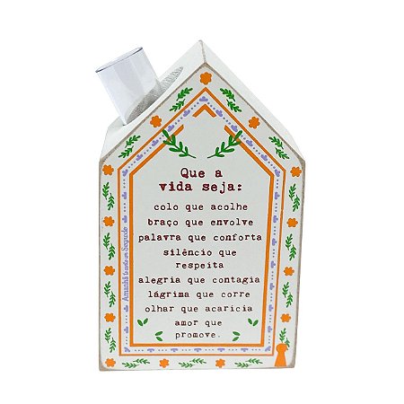 Mini Vaso Casinha Que a vida seja em MDF - Branca 10x6x3cm