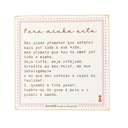 Quadro Box Para minha neta 12x12x3,5cm em MDF