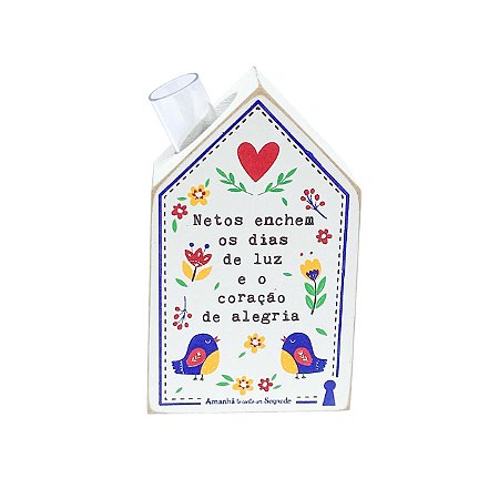 Mini Vaso Casinha Netos alegria em MDF - Branca 10x6X3cm