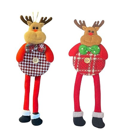 CJ 02 PCS ENFEITE DECORATIVO NATALINO RENA 24X9CM