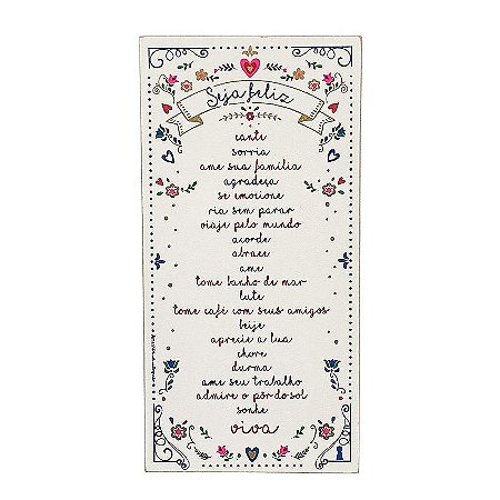 Quadro Box Seja feliz branco 40x60cm em MDF