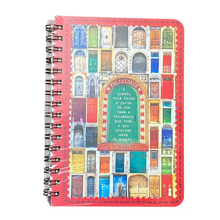 Caderno Caderneta Portas felicidade 80Fls Com Pauta