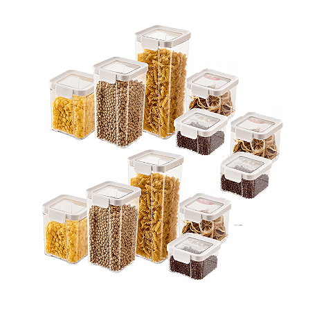 Kit Potes Porta Mantimento Hermético Quadrado Cozinha 12 Uni