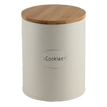 Pote de Ferro Porta Cookies Branco com tampa de madeira