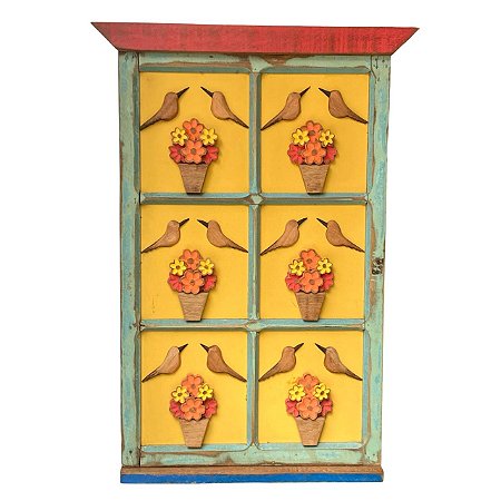 Quadro Decorativo Vasos e Passaros em Madeira 100x69,5x5cm