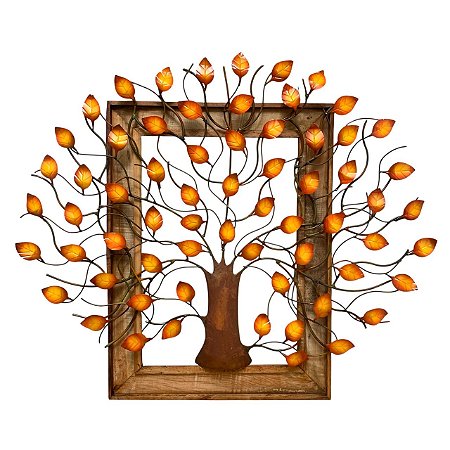 Quadro Arvore da Vida Metal laranja G c/ moldura em madeira