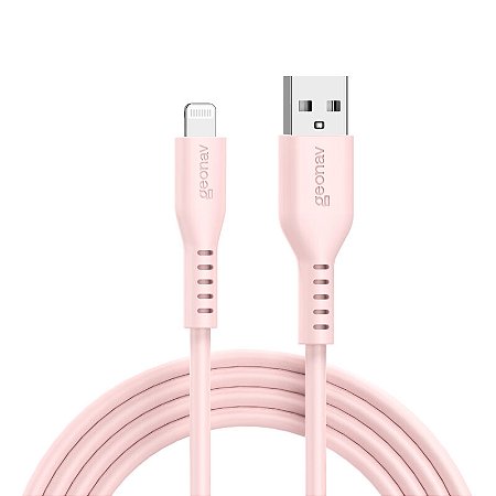 CABO USB-A PARA LIGHTNING MFI EM SILICONE, 1,5M ROSA