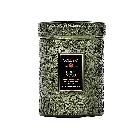 MINI VELA POTE VIDRO 50H RELEVO TEMPLE MOSS VOLUSPA