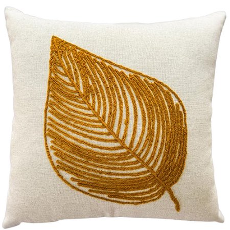 ALMOFADA BORDADA EM LINHO FOLHA DOURADA 50X50