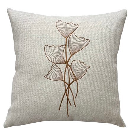 ALMOFADA BORDADA EM LINHO RAIZES TERRACOTA 50X50