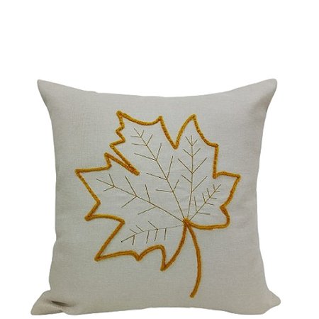 ALMOFADA EM LINHO COM FOLHAS SECAS MOSTARDA 50X50