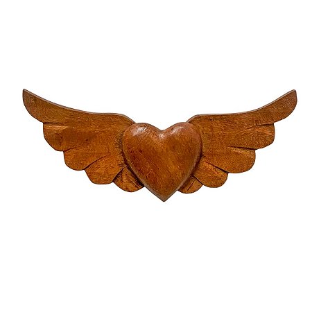 QUADRO DECORATIVO CORACAO COM ASAS EM MADEIRA P