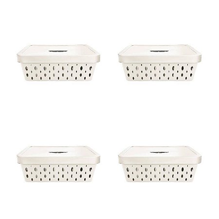 KIT 4 CESTOS ORGANIZADORES OFF WHITE COM TAMPA 11 LITROS