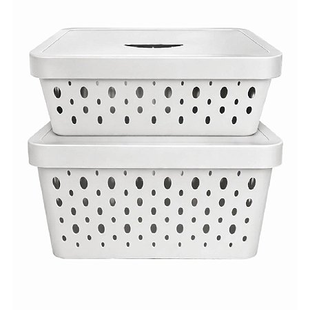 KIT 2 CAIXAS ORGANIZADORAS CINZA COM TAMPAS 11 E 17 LITROS