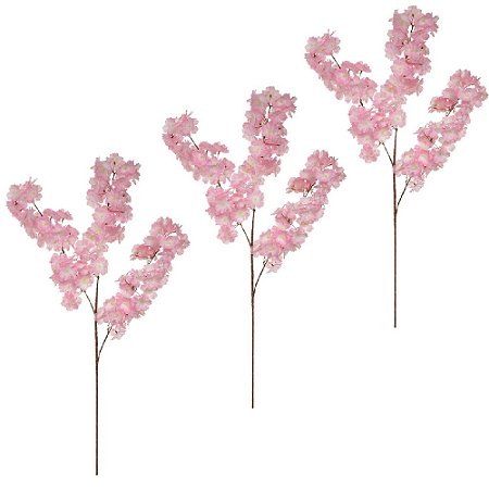kit 3 HASTES FLOR CEREJEIRA DECORATIVO (ROSA) 95cm