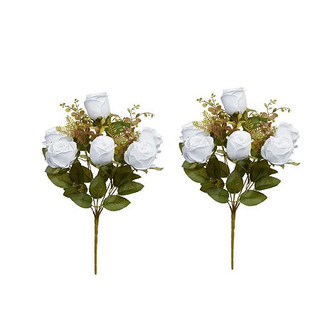 KIT 2 BUQUES DE FLORES ROSA BOTAO X10 BRANCO OUTONO 50cm