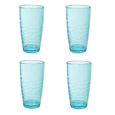 KIT 4 COPOS ACRILICO 560ml MARTELADO AZUL FLORARTE
