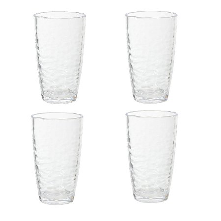 KIT 4 COPOS ACRILICO 560ml MARTELADO INCOLOR FLORARTE