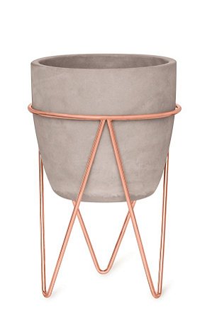 VASO EM CIMENTO COM SUPORTE ROSE GOLD P