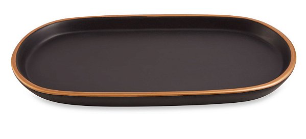 BANDEJA PRETA E DOURADA EM CERAMICA