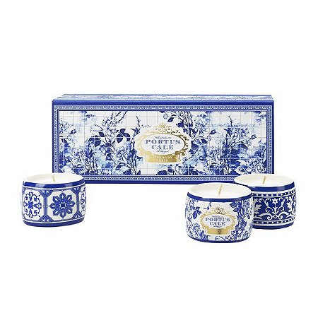 KIT 3 MINI VELAS EM PORCELANA GOLD E BLUE CASTELBEL
