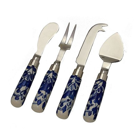JOGO 4 FACAS PARA QUEIJO EM CERAMICA E METAL
