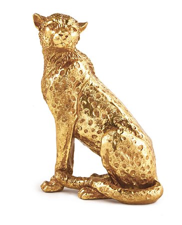 ESCULTURA LEOPARDO EM POLIRESINA DOURADO