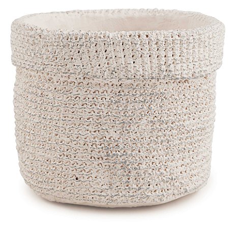 CACHEPOT BRANCO TIPO TRICOT EM CIMENTO