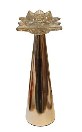 CASTICAL CONE VIDRO AMBAR E BASE METAL ROSE