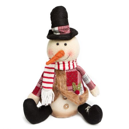 Boneco de Neve Sentado Candy com cartola e cachecol