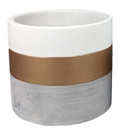 CACHEPOT DE CIMENTO CINZA, DOURADO E BRANCO M