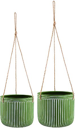 KIT CACHEPOT VERDE PENDENTE EM CIMENTO - 2 PCS