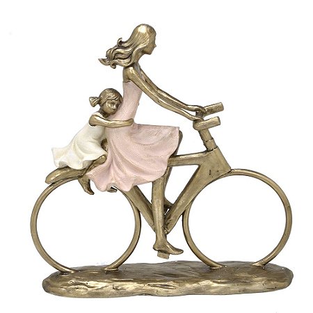 ESCULTURA MAE E FILHA NA BIKE EM RESINA