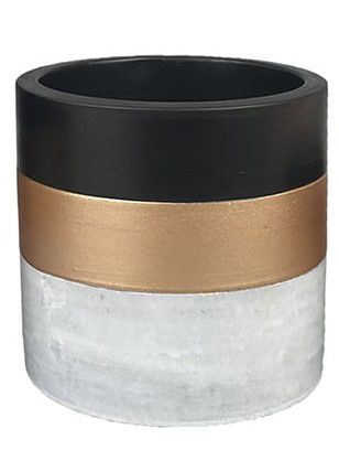 CACHEPOT DE CIMENTO CINZA, DOURADO E PRETO M