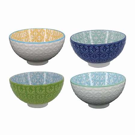 CJ DE BOWLS DE PORCELANA COLORIDO DECORATIVO  4 PCS