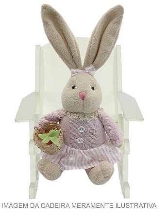 Coelha Decorativa de Palha Sentada c/ vestido rosa