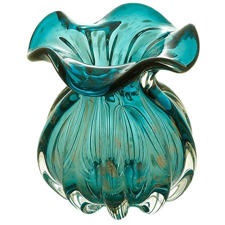 VASO DE VIDRO ITALY AZUL MARINHO E ROSE ESTILO MURANO