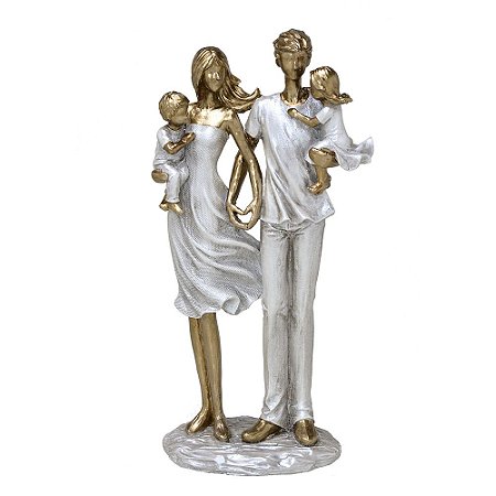 ESCULTURA FAMILIA DECORATIVA COM CASAL DE FILHOS EM RESINA