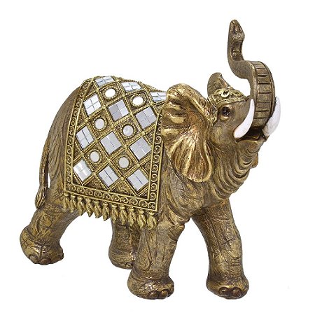 ESCULTURA ELEFANTE DECORATIVO DOURADO
