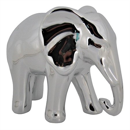 ESCULTURA ELEFANTE DE CERAMICA PRATA