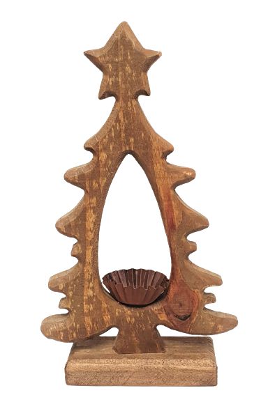 Arvore de Natal Decorativa de Madeira Rustica com castiçal