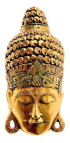 Mascara Buda Decorativo Dourado de Madeira de Bali