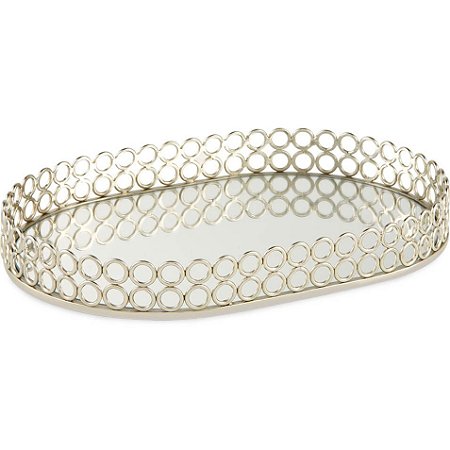 BANDEJA  EM METAL PRATA COM ESPELHO