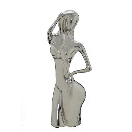 ESCULTURA MULHER DECORATIVA PRATA