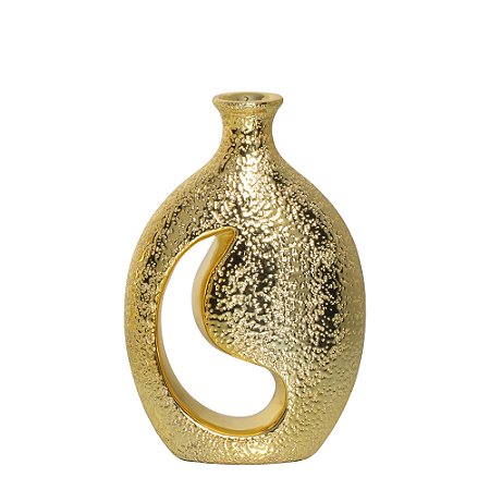 VASO GARRAFA CRAQUELADO BOW II DOURADO CERAMICA