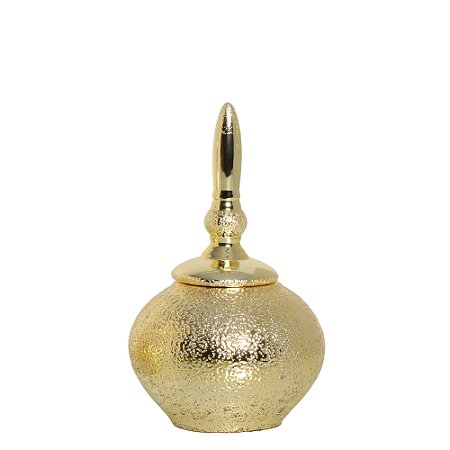 POTICHE REDONDO CRAQUELADO II DOURADO CERAMICA