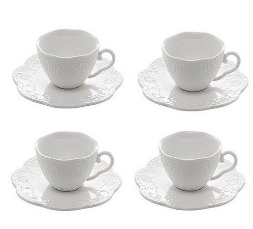 CJ 4 XICARAS CAFE PORCELANA C/PIRES BUTTERFLY BRANCO 120ml