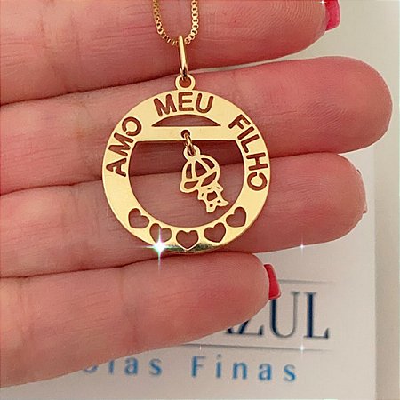 Colar Menino Amo meu Filho Banhado a Ouro 18k