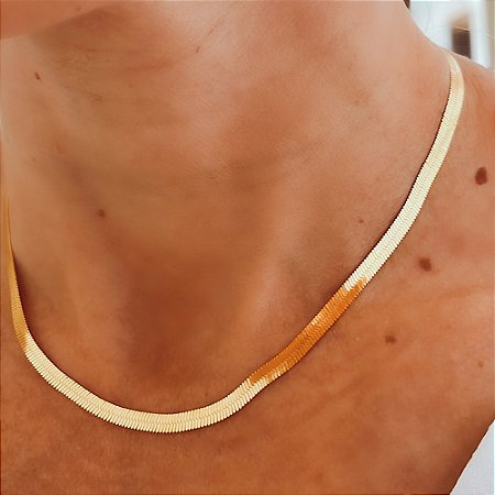 Colar Choker Fita Laminada Banhado a Ouro 18k